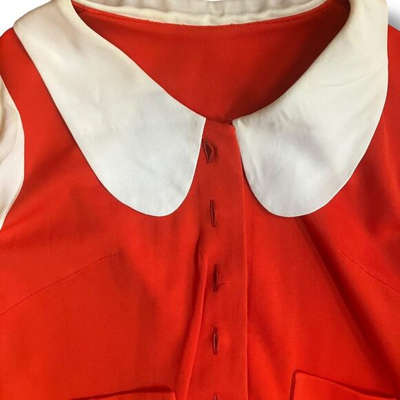 Vintage Mod Red White Blue Dress w/ Peter Pan Collar & Bronze Buttons - Picture 11 of 12